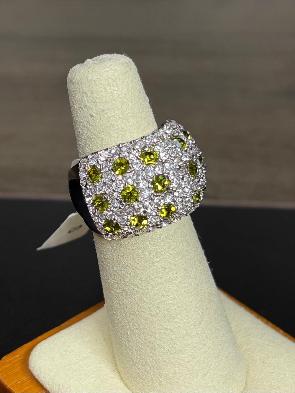 Camille Lucie Sparkling Pavé Dome Ring with Yellow-Green Stones